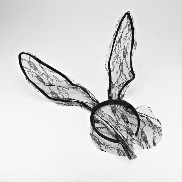 ONE LEFT! Gothic Bunny Ears Headband w Veil Lace - Picture 4 of 7